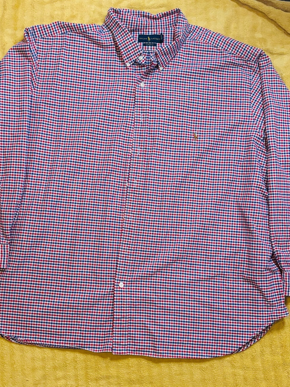 Ralph Lauren Red and Blue Gingham Button-Down Shirt
